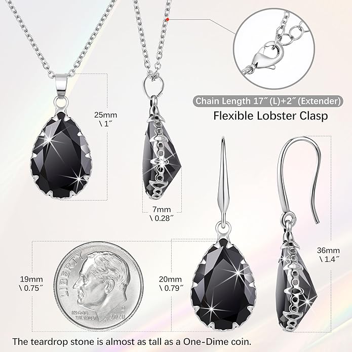 Linawe Crystal Jewelry Sets for Women, Imitation Diamond Pendant Necklace, Rhinestone Drop Dangle Earrings, Birthstone Cubic Zirconia Matching Wedding Jewelry, 14K Gold/Rose Gold/Silver Tones