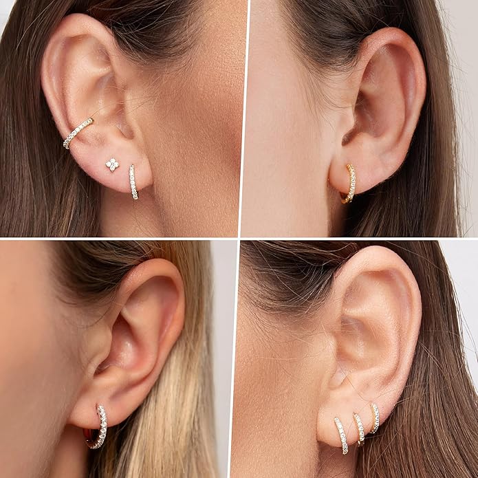 Small Gold Huggie Hoop Earrings Set for Women Men Hypoallergenic 14K Plated Stack Cartilage Earrings, Multiple Piercing Lightweight Mini Thin Cute Dainty Trendy Jewelry Set Christmas Gifts for Women