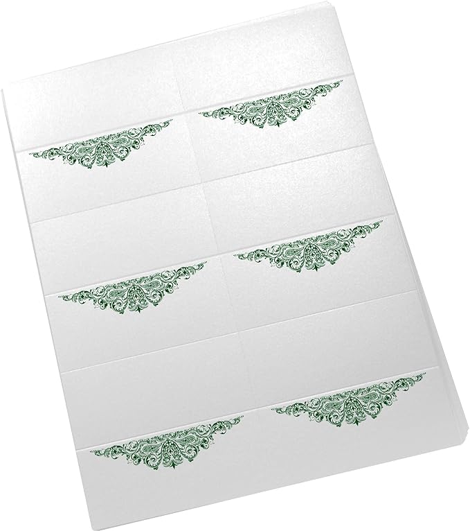 Paisley Printable Place Cards, Hunter Green (Choose Color), Set of 60 (10 Sheets), Laser & Inkjet Printers - Wedding, Party, Dinner, and Special Events - Made in the USA