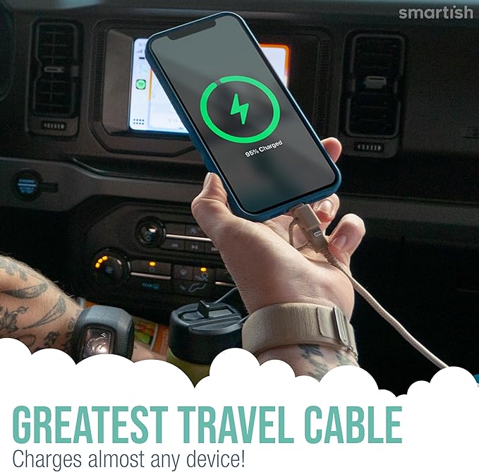 Smartish USB-C/Lightning Cable for iPhone 16/15/14 - Crown Joule - 6Foot Universal Fast Fabric Wrapped Charging Cable w/Micro-USB - Apple MFi Certified for iPhone 13/12/SE/iPad/AirPods/Android - Green