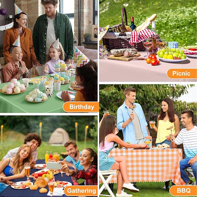 3 Pack Fall Orange Gingham Tablecloth, 54 X 108Inch Plastic Orange Checkered Table Cloth Disposable Scalloped Tablecloths Waterproof Plaid Table Cover for Autumn Harvest Picnic Wedding Birthday Party