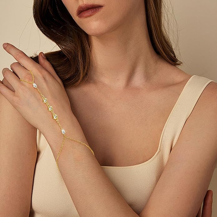 Hand Chain Bracelet, Adjustable Hand Jewelry Chain Bracelet with Ring, Trendy Gold Handchains Jewelry