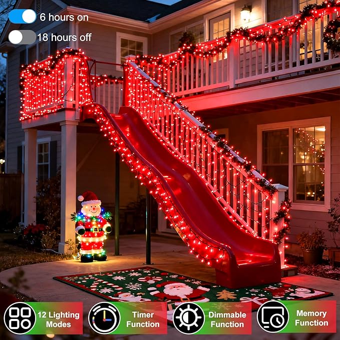 750 LED 240FT Christmas String Lights Outdoor, 12 Pro Modes and Timer Memory & Brightness, Plug in Outdoor Waterproof Clear Wire Twinkle Light for for Xmas Yard Tree Wedding Party Decor (Red)