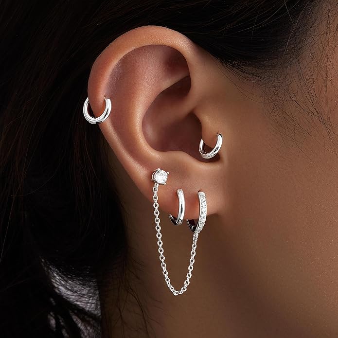 Small Gold Huggie Hoop Earrings Set for Women Men Hypoallergenic 14K Plated Stack Cartilage Earrings, Multiple Piercing Lightweight Mini Thin Cute Dainty Trendy Jewelry Set Christmas Gifts for Women