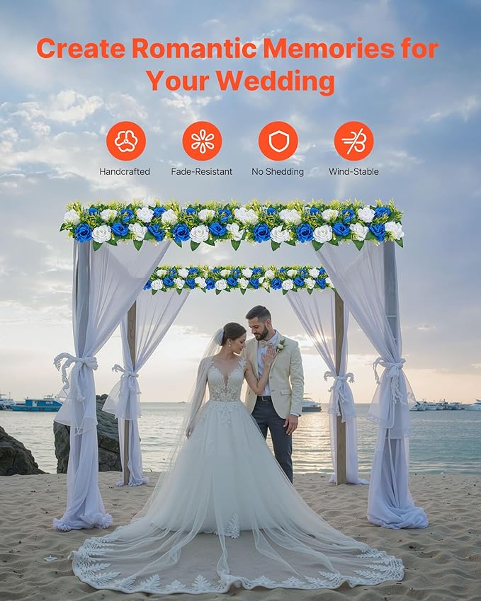 VEVOR Flower Ball Arrangement Bouquet 10 PCS, 19.6 x 8.6 Inch Artificial Flower Balls Wedding Table Centerpieces, Faux Rose Arrangements for Wedding Centerpiece Home Decoration, Blue and White Roses