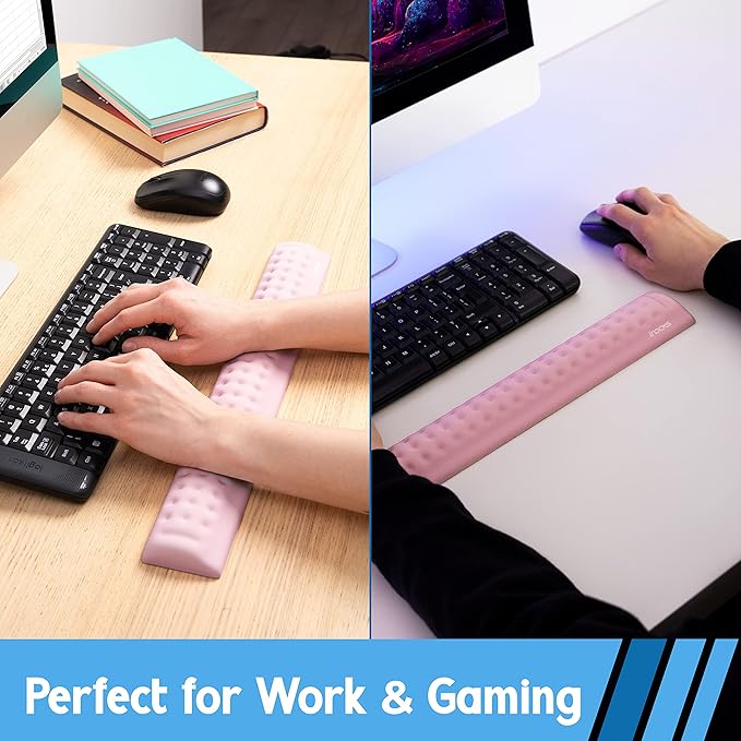 i-Rocks Memory Foam Keyboard Wrist Rest - Pain-Reducing Wrist Rest for Computer Keyboard - Non-Slip Rubber Base Wrist Rest - Cooling Keyboard Pad for Long Hours of Work, Studying, Gaming