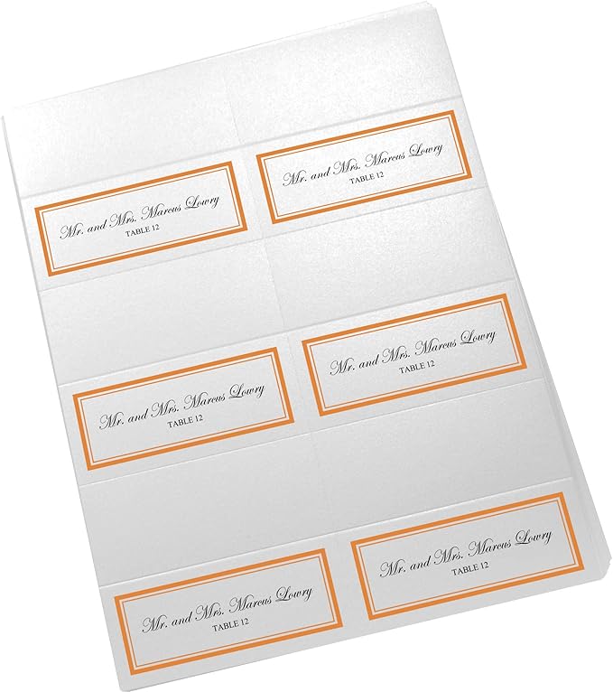Double Line Border Printable Place Cards, Orange (Choose Color), Set of 150 (25 Sheets), Laser & Inkjet Printers - Wedding, Party, Dinner, and Special Events - Made in the USA