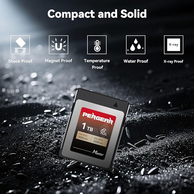 PERGEAR 1TB Cfexpress 4.0 Type B Memory Card(Master Series),3500MB/s Write Speed & 3400MB/s Read Speed,8k RAW Video Recording & Photo,Compatible with C500 Mark III,1DX Mark III;Z6,Z7II,Z9,D850;DC-S1