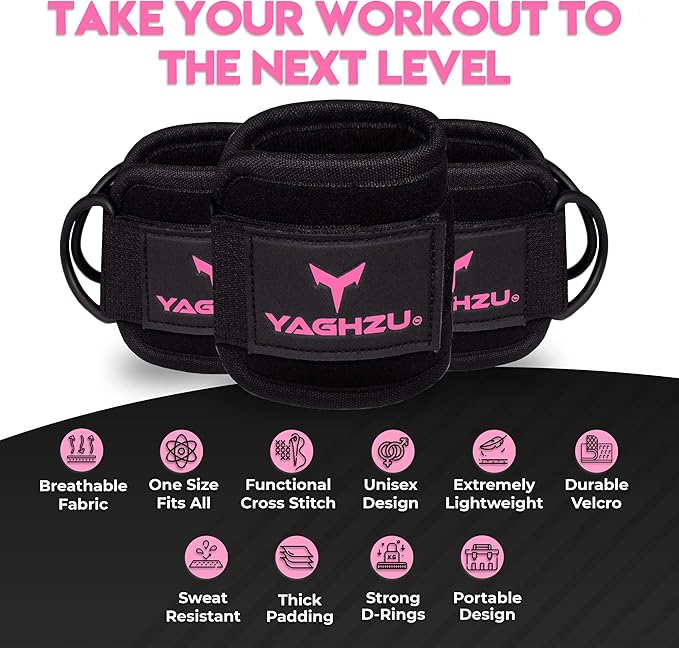 Ankle Straps for Cable Machines Women - Adjustable Gym Ankle Strap for Cable Machine, Neoprene Padded Cable Straps, Durable Leg Strap with Cable Cuff, Glute Kickback Ankle Strap with D Rings