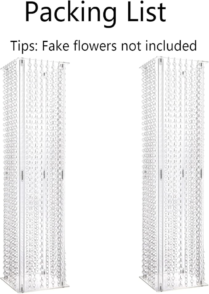 2 Pcs Wedding Centerpieces Table Acrylic Vases with Chandelier Crystal - 31.5in Tall Clear Rectangular Flower Stand Geometric Flower Centerpiece Vase Party Tables Decorations
