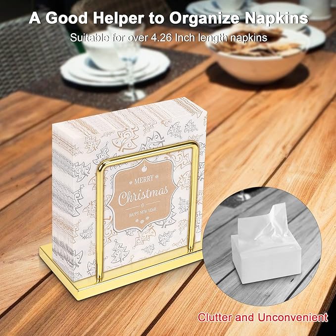 Livabber Napkin Holder, Metal Napkin Storage Modern Freestanding Tissue Paper Dispenser for Table Kitchen Countertop (Metal Base, Gold)