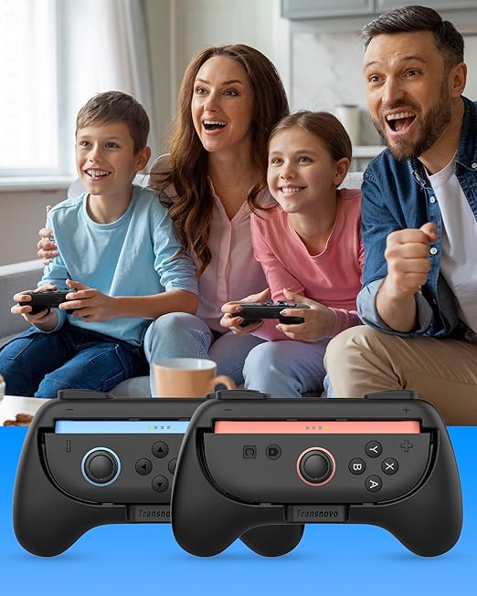 TRANSNOVO Hand Grips for Switch 2，Wear-Resistant Switch Accessories Controller Grips for JoyCon，2 Pack Comfort Handles (Black)
