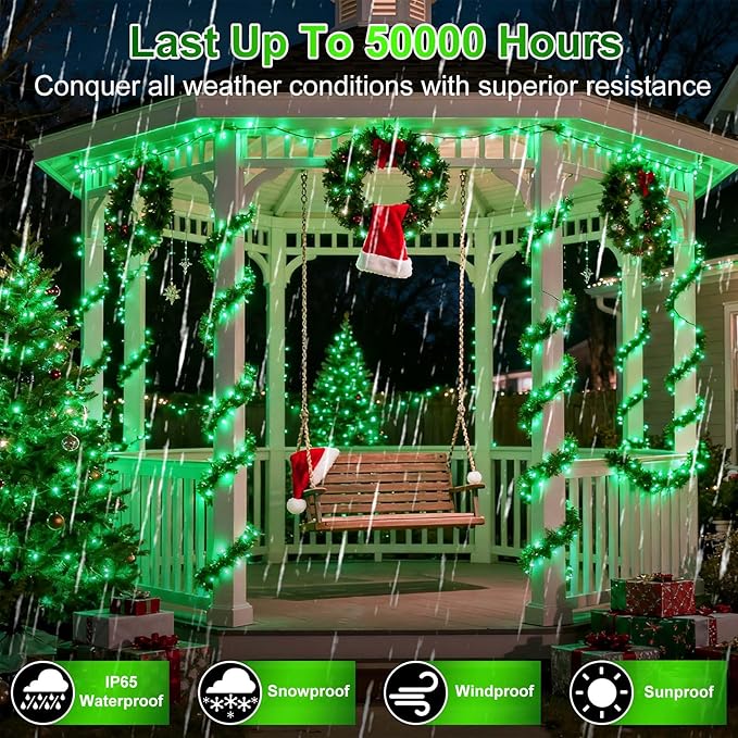 750 LED 240FT Christmas String Lights Outdoor, 12 Pro Modes and Timer Memory & Brightness, Plug in Outdoor Waterproof Clear Wire Twinkle Light for for Xmas Yard Tree Wedding Party Decor (Green)