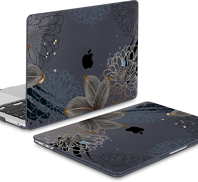 Mektron for MacBook Air 13 Case A1466/A1369 (2010-2017 Release), Snap-on Plastic Hard Shell Cover for MacBook Air 13.3 inch with Keyboard Cover, Line Chrysanthemums