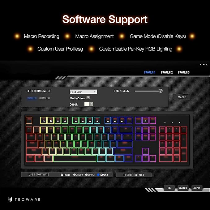 TECWARE Phantom+ Elite 87 Key RGB Mechanical Gaming Keyboard, LED Backlit, Universal Hot-Swap, Wired and Wireless, 3 Mode Connectivity, Thocky Sounding, Black Elite Wraith Red