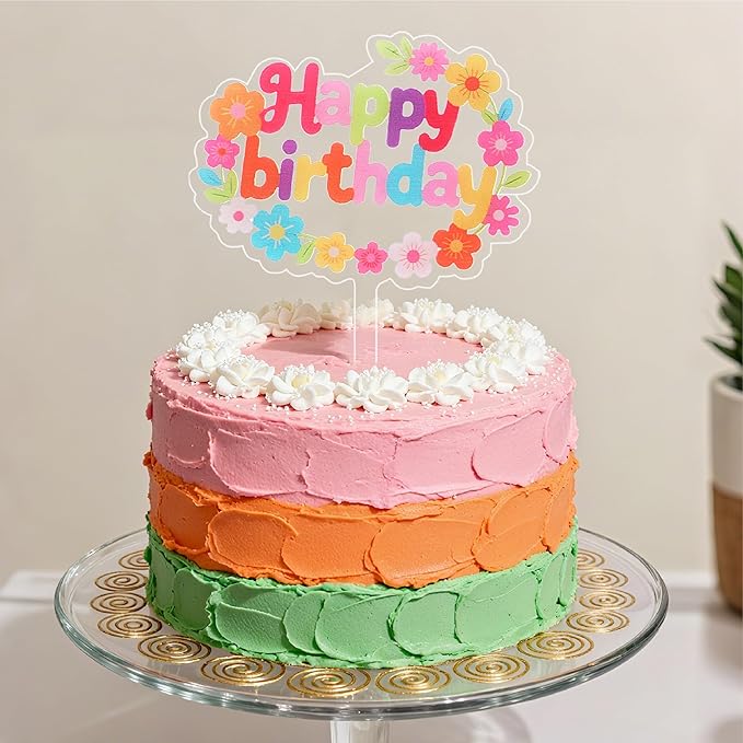 Coucoland Birthday Cake Toppers - 2 Pcs Vintage Daisy Flower Acrylic Cake Decorations for Baby Shower Birthday Party Supplies