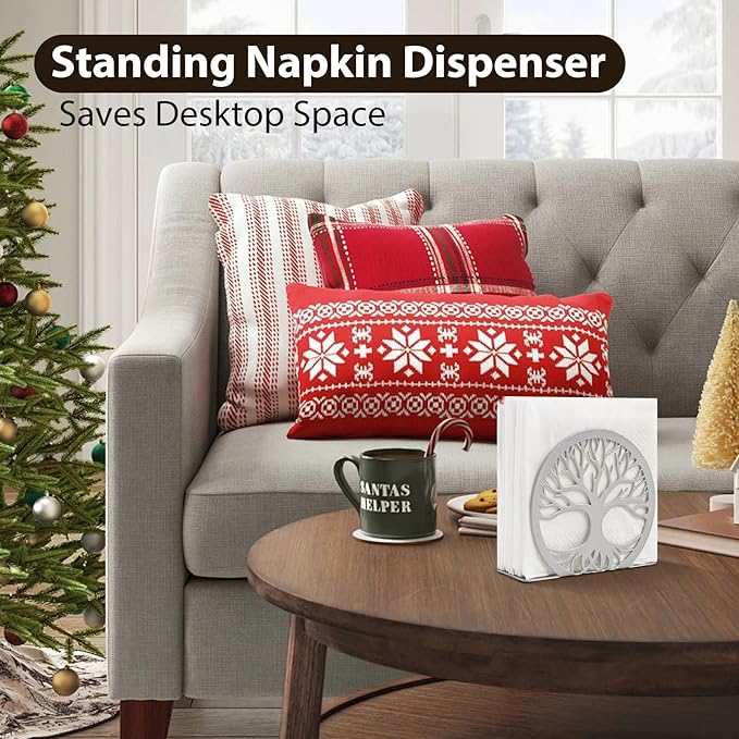 Silver Napkin Holder for Table – Sleek Standing Napkin Dispenser for Kitchen, Dining Room, or Coffee Shop | Perfect for 5-inch Cocktail Napkins, Farmhouse & Outdoor Spaces (4.7"x 1.6"x 4")
