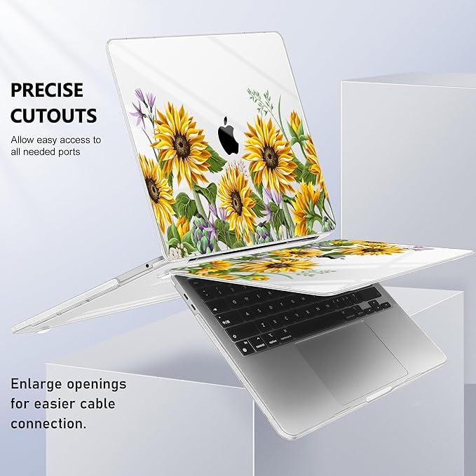 Case for MacBook Pro 13 inch with/Without Touch Bar (2016-2022, M2 A2338 M1 A2289 A2251 A2159 A1989 A1706 A1708), Hard Shell + Keyboard Cover + Dust Plug, Sunflowers