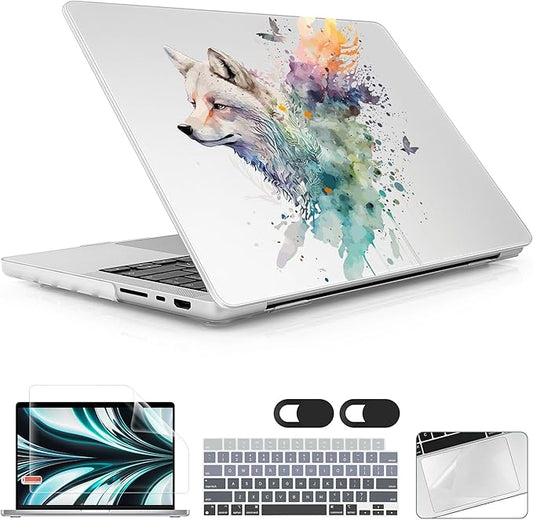 for MacBook Pro 16 inch Case 2021 2022 2023 2024 Release A3186 A3403 M4 A2991 M3 A2780 M2 A2485 M1 Pro/Max, Hard Shell Case with Screen Protector & Keyboard Cover, Wolf