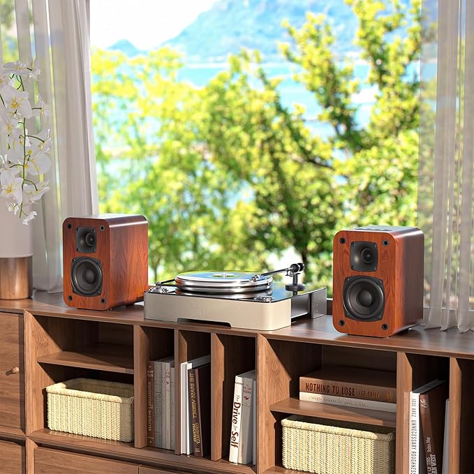 Saiyin Bluetooth Bookshelf Speakers for Record Player,Active Speakers with 3 Inch Woofer, Powered Speakers with Optical/AUX/TV-ARC Input for Turntable, PC and TV
