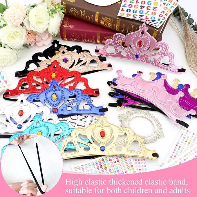 ZYNERY 29 Pcs Foam Crowns Set for Kids Princess Crowns Tiaras King Crown DIY Crafts with Gem Stickers Bulk 4-14mm Rhinestones,Birthday Party Role Play