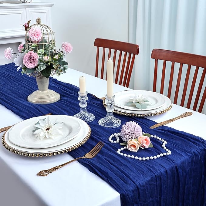 12 Pack Royal Blue Cheesecloth Table Runner 10FT Boho Cheese Cloths Gauze Fabric Table Runners 120 Inch Rustic Sheer for Wedding Birthday Party Baby Shower Centerpiece Home Decorations
