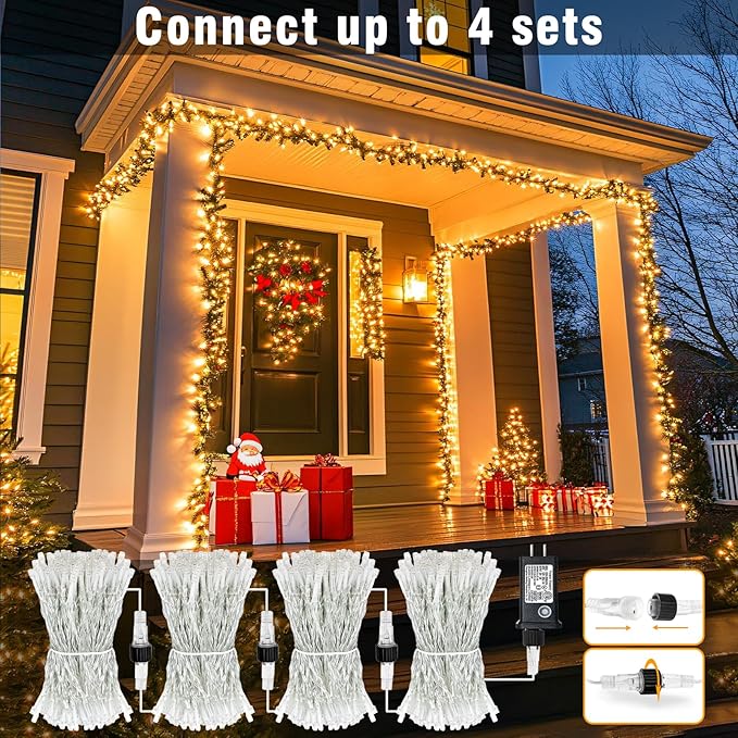 Christmas Lights Indoor, 132FT 400 LED Outdoor String Lights with 8 Modes Waterproof, Plug in Fairy Twinkle Lights Clear Wire for Bedroom Patio Window Garden Wedding Xmas Decorations