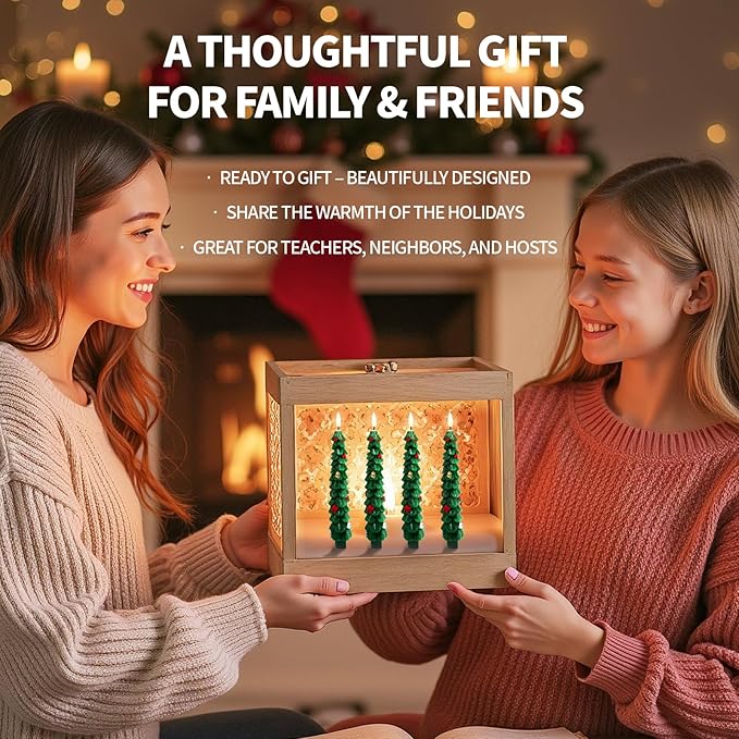 Flameless LED Christmas Tree Candles, 6 Pack – Battery Powered Holiday Lights with Warm Flickering Glow, Safe No-Flame Decor for Mantels, Dinner Parties, Family Gatherings & Gifting