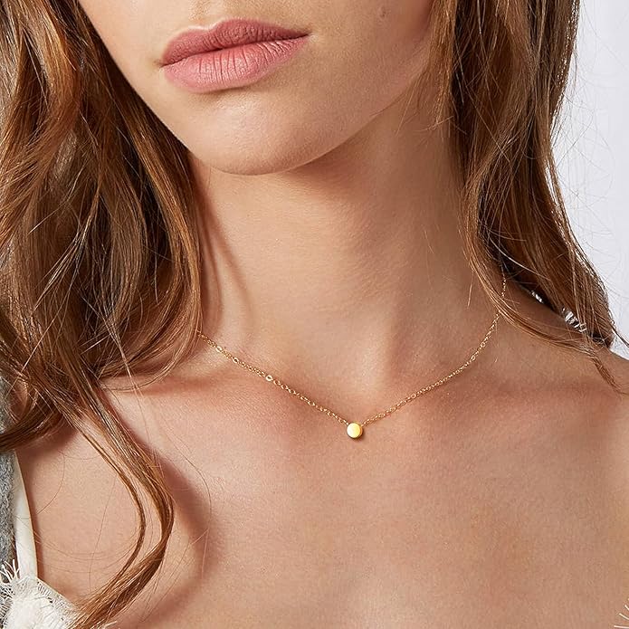 ChicSilver Personalized 925 Sterling Silver Dainty Small Heart/Star/Moon/Dot/Triangle Pendant Necklace for Women, Silver/Gold/Rose Gold/Black (with Gift Box)