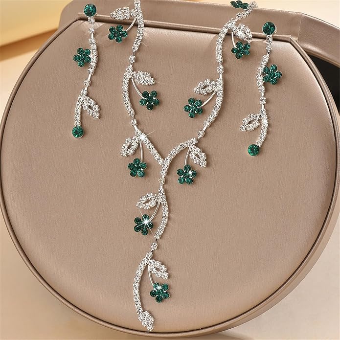 PINK TOWN Vintage Rhinestone Bridal Jewelry Sets,Crystal Wedding Prom Earrings Necklace Bracelet Set Fashion Zircon Bride Jewelry Dress Accessories for Women