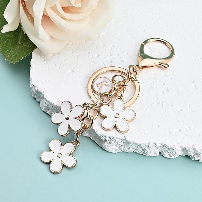 OUMILAN Initial Keychain Cute Flower Charms Keyring for Handbag Backpack–Personalized A-Z Letter Jewelry Gift for Women Girls