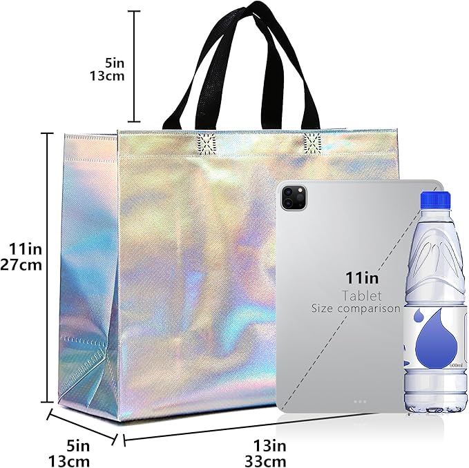 KeerxunBag 12Pcs Reusable Gift Bags（Includes Tissue Paper） Gift bag with handle Birthdays Parties Holidays Weddings Medium 13x5x11in Rainbow Color Gift Bags