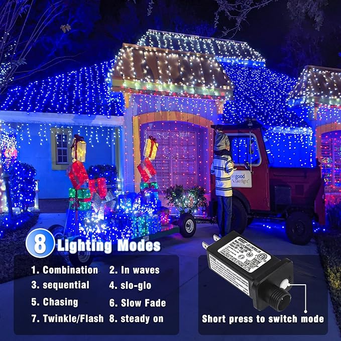 66FT 200 LED String Lights Outdoor Indoor, Plug in Christmas String Lights Waterproof with 8 Modes, Connectable Clear Wire Fairy Light for Home Wedding Garden Xmas Party Decor, Blue