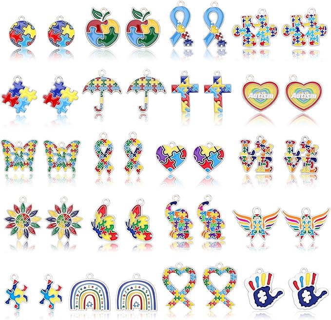 MARFOREVER 40Pcs/20 Pairs Autism Awareness Charms, Autism Charm for Jewelry Making, Autism Alloy Puzzle Pendants for Bracelet Necklace Earrings Making Accessories Autism Awareness Stuff