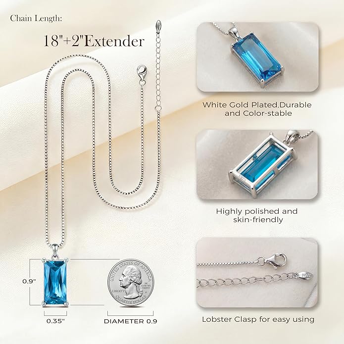 Minimalist Square 8mm×16mm Birthstone Sterling Silver Necklace - Hypoallergenic, Lightweight, Gift for Her