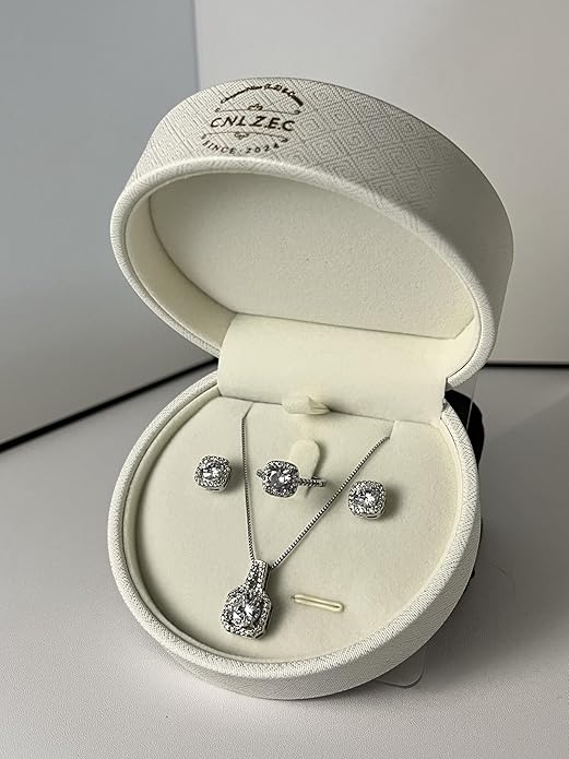 Stunning 3-piece Moissanite Jewelry Set - Necklace, Ring & Earrings | Elegant Wedding Jewelry Sets for Brides | Perfect Moissanite Earrings & Necklace | Timeless Bride Earrings & Wedding Earrings for Brides