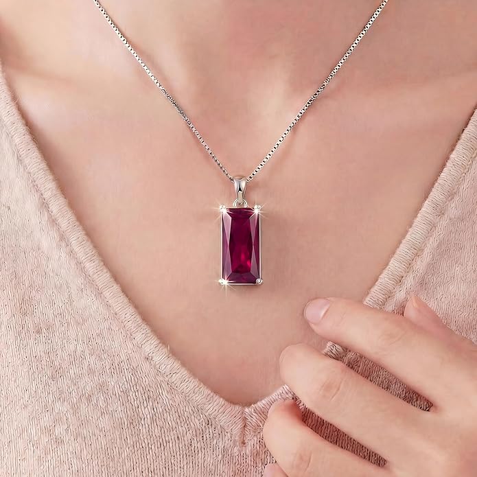 Minimalist Square 8mm×16mm Birthstone Sterling Silver Necklace - Hypoallergenic, Lightweight, Gift for Her