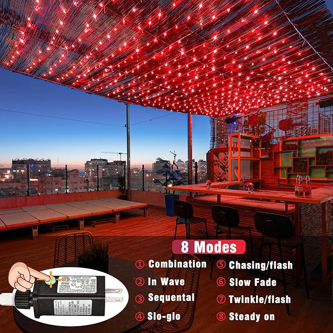 500 LED Red Christmas Lights, 165ft Red String Lights 8 Modes Clear Wire, Connectable Waterproof Plug in Twinkle Fairy Light for Tree Bedroom Indoor Outdoor Christmas Decorations