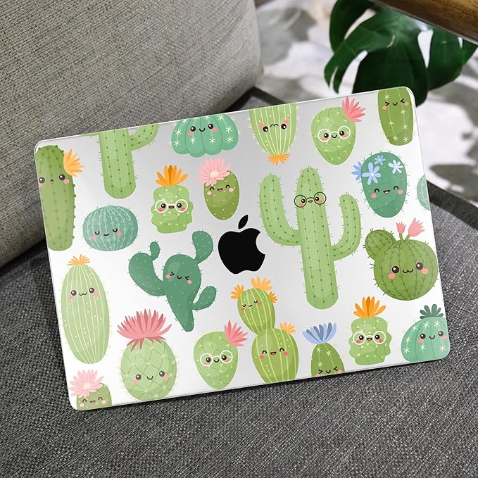 MEEgoodo for MacBook Air 13.3 inch Case 2021 2020 2019 2018 A2337 M1 A2179 A1932, Laptop Shell for MacBook Air M1 with Keyboard Webcam Cover & Trackpad Film & Type C Adapter,Smiley Cactus