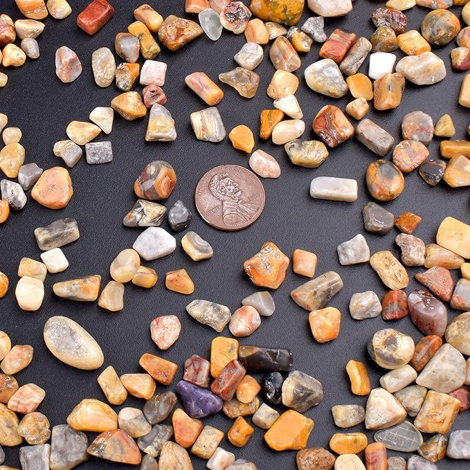 Polished Crazy Lace Agate Crystal Chips 200 Pcs - 0.3" 10 oz Tumbled Stone Chips Crushed Sea Glass Stones Healing Reiki Crystal Making Home Decoration