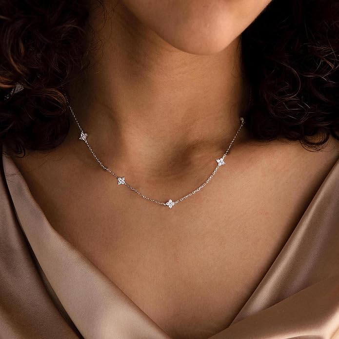 Valentines Day Gifts for Women Her - Dainty Necklaces for Women Cute Station Choker Simulated Diamond Necklace Simple Layering CZ Necklace Trendy Jewelry Gifts