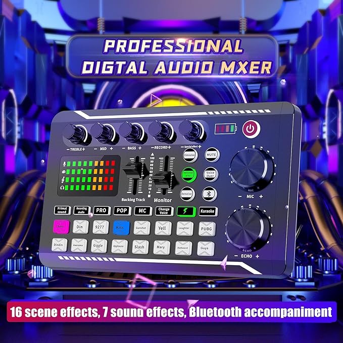 Professional Audio Mixer, SINWE Live Sound Card and Audio Interface with DJ Mixer Effects and Voice Changer,Podcast Production Studio Equipment, Prefect for Streaming/Podcasting/Gaming