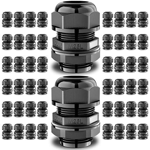QILIPSU 50pcs M25L Long Thread Cable Gland Waterproof IP68 Nylon Strain Relief Cord Grip Cable Pass Through Wire Connector