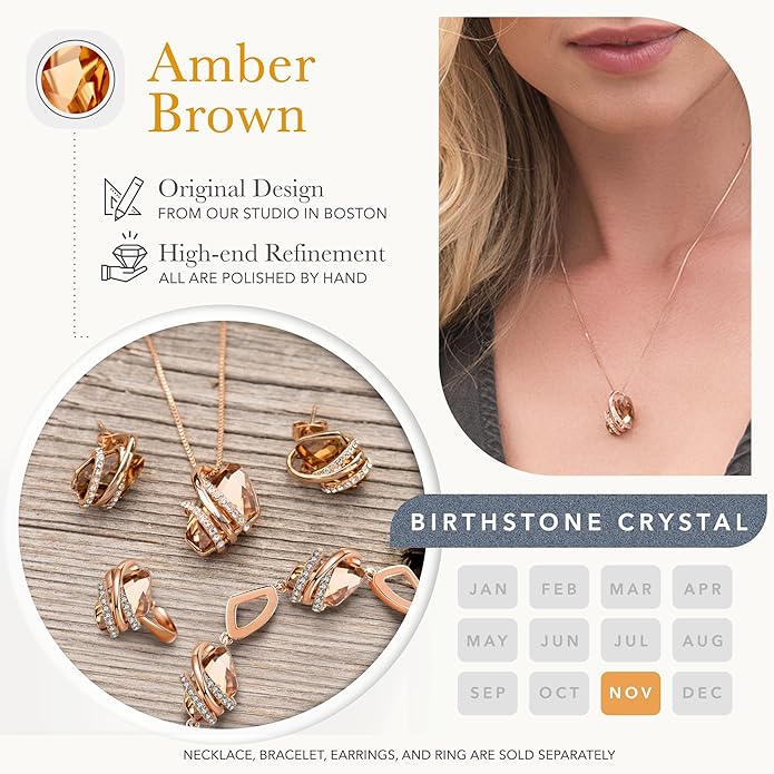 Leafael Wish Stone Pendant Necklace with Birthstone Crystal, 18K Rose Gold Plated/Silvertone, 18" + 2"