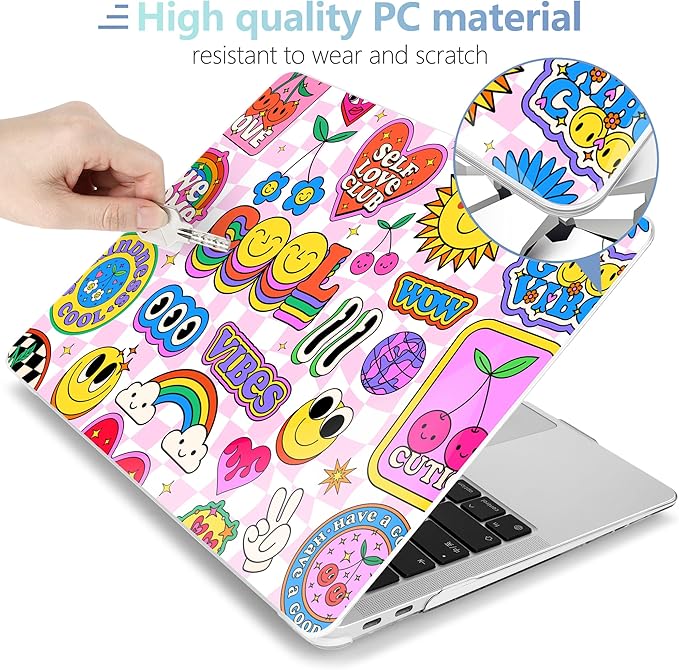 MEEgoodo for MacBook Air 13.3 inch Case 2021 2020 2019 2018 A2337 M1 A2179 A1932, Laptop Shell for MacBook Air M1 with Keyboard Webcam Cover & Trackpad Film & Type C Adapter,Pattern Stickers