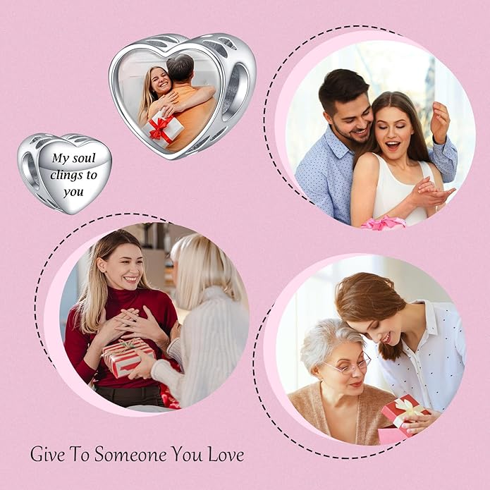 Annmors Personalized Photo Charms For Bracelets/Necklace 925 Sterling Silver Love Heart Shaped Engraved Customize Picture Gift for Birthday Mother's Day,Bead Charms Jewelry for Women