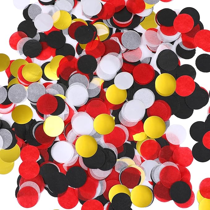 TecUnite Round Tissue Paper Table Confetti Dots for Wedding Birthday Party Decoration, 1.76 oz(Black White Red Gold Confetti,2.5 cm)