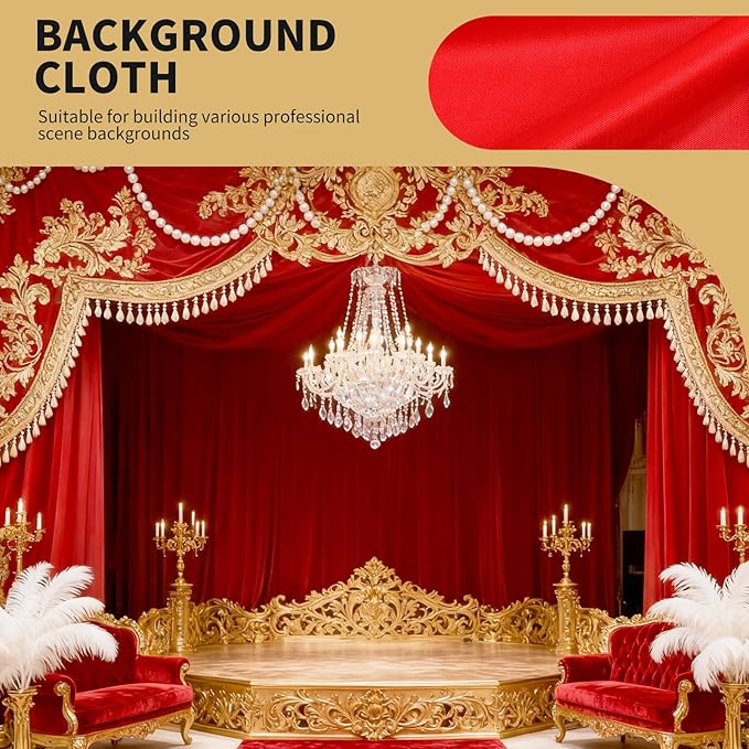 5x10FT Photo Stage Backdrop 2 Panels Curtains Drapes for Photography and Party(Red)