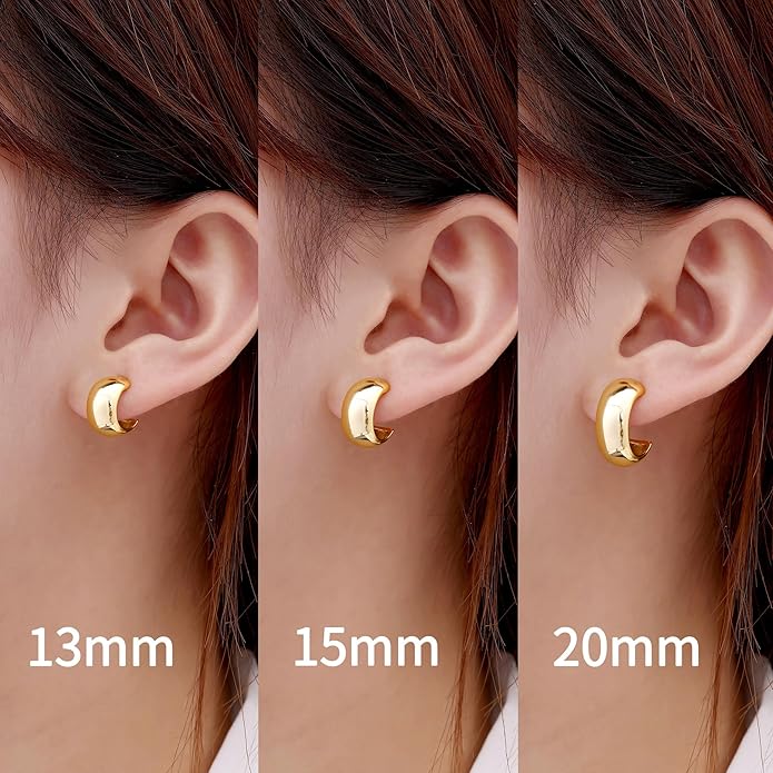 Gamicy Small 14K Gold Plated Hoop Earrings for Women with 925 Stering Silver Post, 14K Real Gold Plated Chunky Lightweight Hoops Earrings