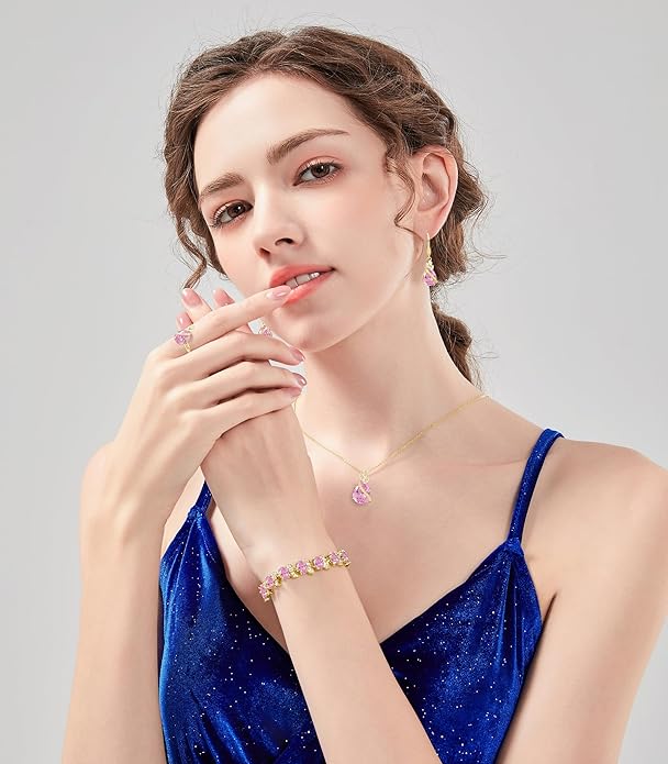 LMXXVJ Jewelry Set for Women,Teardrop Cubic Zirconia Necklace Earrings Adjustable Ring Bracelet Jewelry Set Formal Jewelry Gift